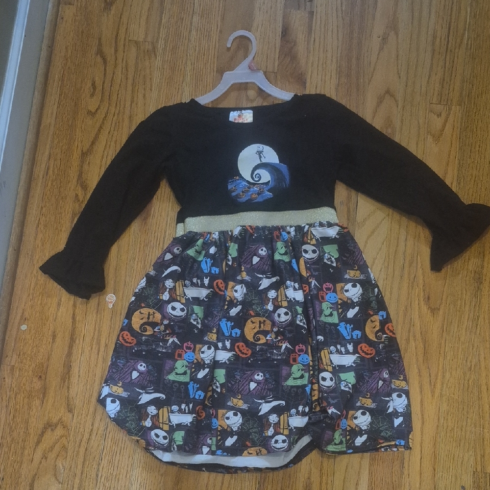 Black and Gold Kids Dress with Halloween Print